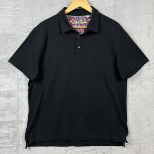 Robert Graham Black Polo Shirt Men L Signature Contrast Trim Bold Collar Detail